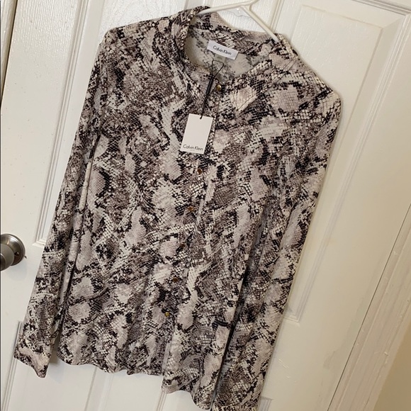 Calvin Klein Long-sleeve Blouse - Black/White - Picture 1 of 4